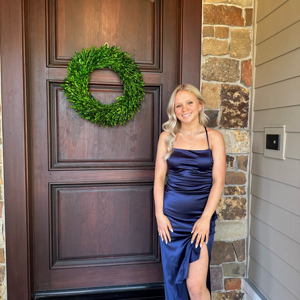 Elegant Navy Blue Satin Dress